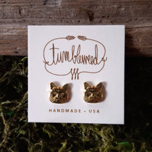Load image into Gallery viewer, Tiny Brass Cat Stud Earrings