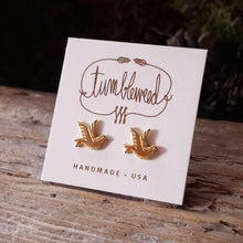 Load image into Gallery viewer, Tiny Brass Bird Stud Earrings