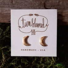 Load image into Gallery viewer, Tiny Brass Crescent Moon Stud Earrings