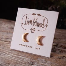 Load image into Gallery viewer, Tiny Brass Crescent Moon Stud Earrings