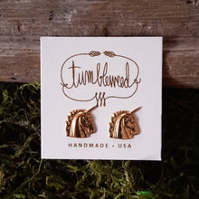 Load image into Gallery viewer, Tiny Brass Unicorn Stud Earrings