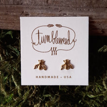 Load image into Gallery viewer, Tiny Brass Bee Stud Earrings