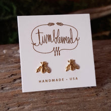 Load image into Gallery viewer, Tiny Brass Bee Stud Earrings