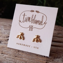 Load image into Gallery viewer, Tiny Brass Bee Stud Earrings