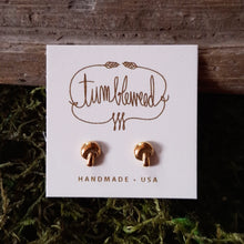 Load image into Gallery viewer, Tiny Brass Mushroom Stud Earrings