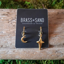 Load image into Gallery viewer, Puffy Moon & Star Hoop Earrings