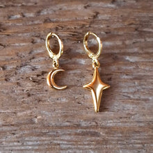 Load image into Gallery viewer, Puffy Moon & Star Hoop Earrings