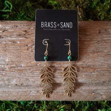 Load image into Gallery viewer, Brass and Malachite Leaf Dangle Earrings