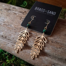 Load image into Gallery viewer, Brass and Malachite Leaf Dangle Earrings