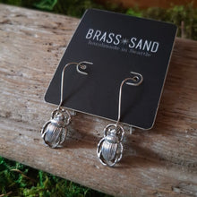 Load image into Gallery viewer, Silver Beetle Dangle Earrings