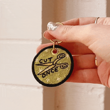 Load image into Gallery viewer, Measure Twice Cut Once Embroidered Keychain