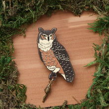 Load image into Gallery viewer, Great Horned Owl and Mouse Enamel Pin