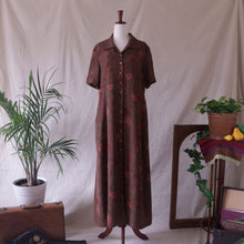 Load image into Gallery viewer, Shortsleeve Brown Floral Button-Front Maxi Dress