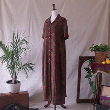 Load image into Gallery viewer, Shortsleeve Brown Floral Button-Front Maxi Dress