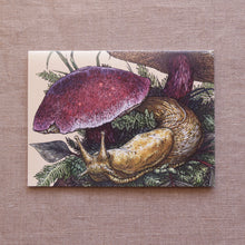 Load image into Gallery viewer, Banana Slug and Mushrooms Greeting Card