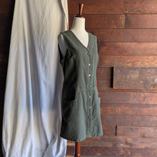 Load image into Gallery viewer, 90s Vintage Olive Green Flannel Sleeveless Dress