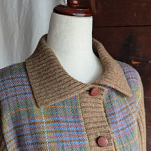 Load image into Gallery viewer, 90s Vintage Brown Plaid Wool Blend Cardigan with Belt