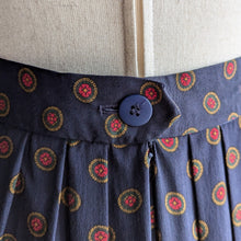 Load image into Gallery viewer, 90s Vintage Navy and Red Pleated Rayon Maxi Skirt