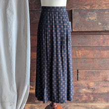 Load image into Gallery viewer, 90s Vintage Navy and Red Pleated Rayon Maxi Skirt