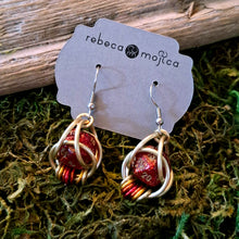 Load image into Gallery viewer, Red & Gold D20 Dice Chainmail Earrings