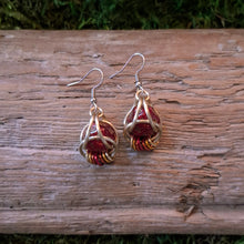 Load image into Gallery viewer, Red & Gold D20 Dice Chainmail Earrings