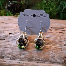 Load image into Gallery viewer, Green & Gold D20 Dice Chainmail Earrings