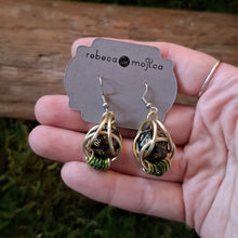 Load image into Gallery viewer, Green & Gold D20 Dice Chainmail Earrings