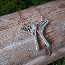 Load image into Gallery viewer, Copper Moonstone Luna Moth Necklace
