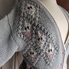Load image into Gallery viewer, 90s Vintage Grey and Pink Hand Knit Cardigan