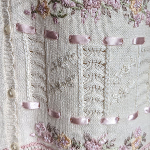90s Vintage White and Pink Embroidered Knit Vest