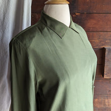 Load image into Gallery viewer, 90s Vintage Olive Green Silk Blouse
