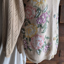 Load image into Gallery viewer, 90s Vintage Cream Embroidered Floral Cardigan