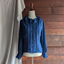 Load image into Gallery viewer, 80s Vintage Sheer Blue Ruffled Blouse