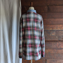 Load image into Gallery viewer, 90s Vintage Plaid and Denim Polo Sweater