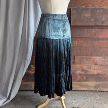 Load image into Gallery viewer, 90s Vintage Blue Crushed Velvet Broomstick Maxi Skirt