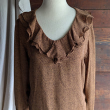 Load image into Gallery viewer, 90s Vintage Silk Brown Ruffled Blouse