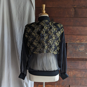 90s/Y2K Plus Size Sheer Black and Gold Jacket