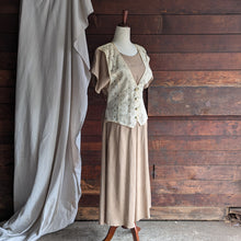 Load image into Gallery viewer, 90s Vintage Tan Layered Dress With Attached Lace Vest