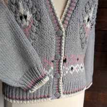 Load image into Gallery viewer, 90s Vintage Grey and Pink Hand Knit Cardigan