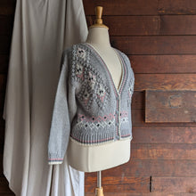 Load image into Gallery viewer, 90s Vintage Grey and Pink Hand Knit Cardigan