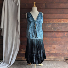 Load image into Gallery viewer, 90s Vintage Blue Crushed Velvet Broomstick Maxi Skirt