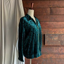 Load image into Gallery viewer, 90s Vintage Emerald Green Embossed Velour Jacket