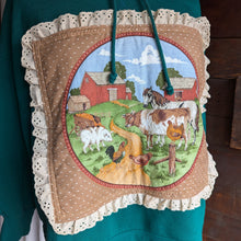 Load image into Gallery viewer, Upcycled Green "Farm Yard" Quilted Patch Sweatshirt