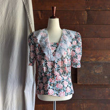 Load image into Gallery viewer, 80s Vintage Dark Floral Polyester Top