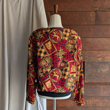 Load image into Gallery viewer, 80s/90s Vintage Red Heraldry Print Blouse