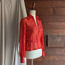 Load image into Gallery viewer, 70s/80s Vintage Red Semi-Sheer Polka Dot Blouse