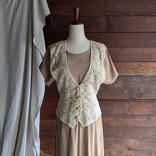 Load image into Gallery viewer, 90s Vintage Tan Layered Dress With Attached Lace Vest