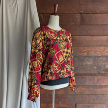 Load image into Gallery viewer, 80s/90s Vintage Red Heraldry Print Blouse