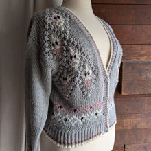 Load image into Gallery viewer, 90s Vintage Grey and Pink Hand Knit Cardigan