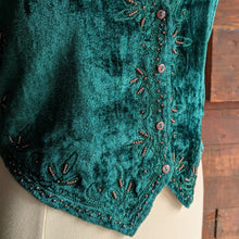 Load image into Gallery viewer, 90s Vintage Emerald Green Beaded Velveteen Vest